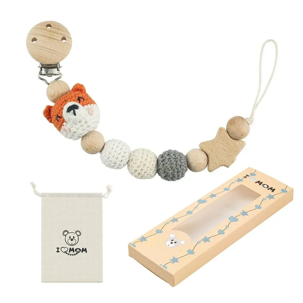 Clip Porta Ciuccio Animali Cartoon in Legno di Faggio | Con Custodia | 9 Colori