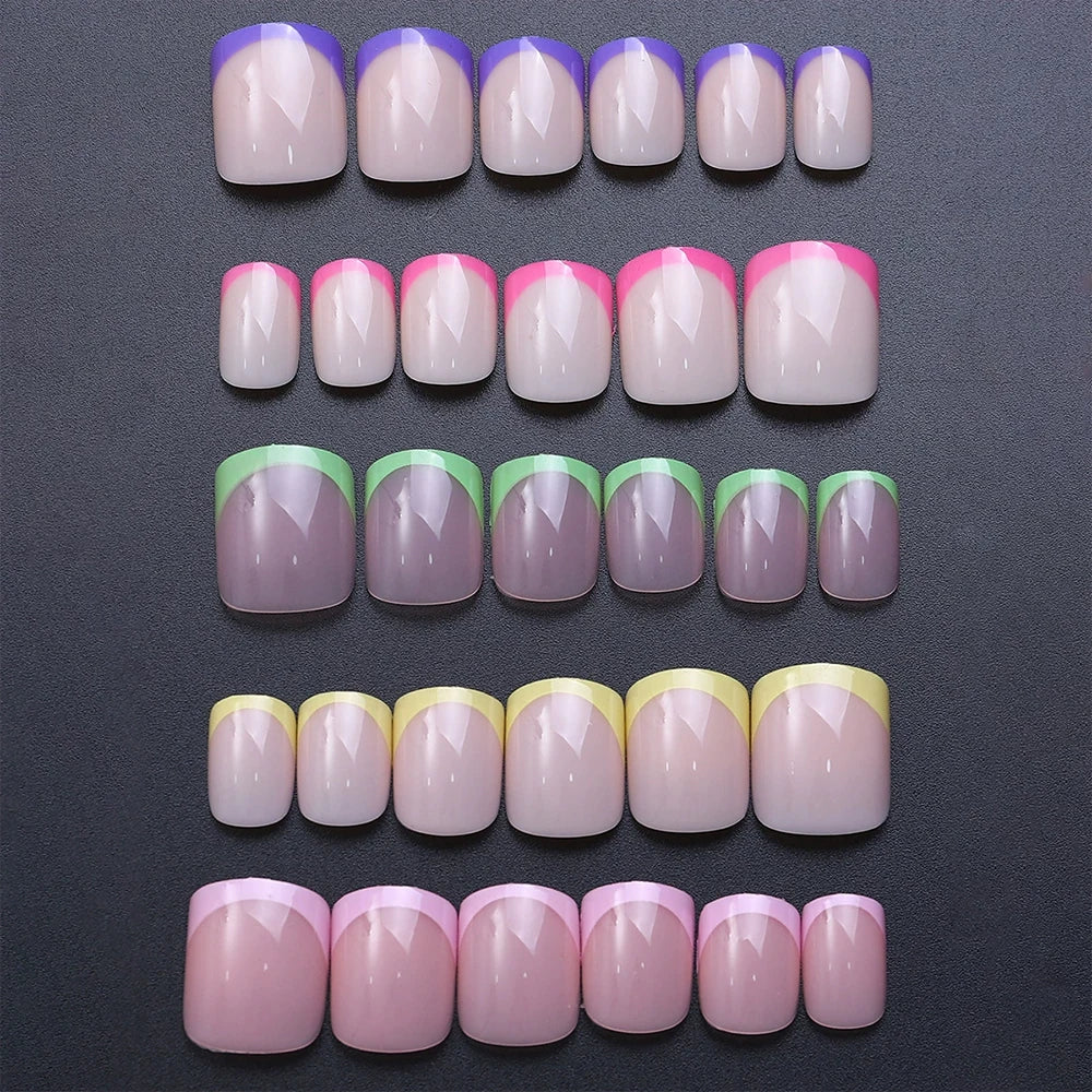 240/120 pz Estate Colorato Unghie Finte Breve Quadrato Presse sulle Unghie Francese Acrilico Manicure Unghie artistiche Lucido Copertura Completa Unghie Finte