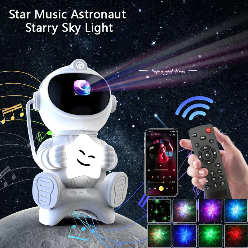 Astronauta Proiettore stellare a LED Luce notturna Proiettori galassia Altoparlante Bluetooth per l'arredamento della camera da letto Lampada da cielo stellato regalo per bambini