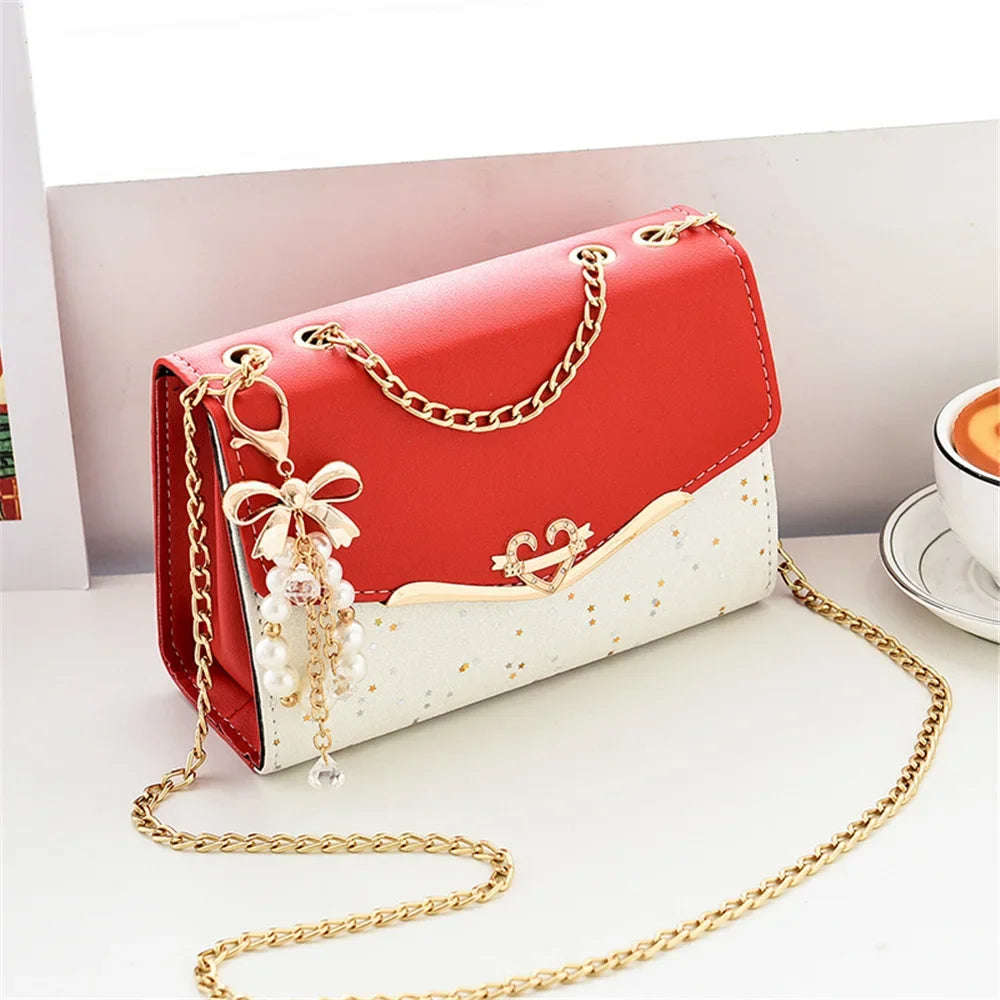 Borsa alla moda da donna Borse a tracolla singole con paillettes alla moda Custodia per cellulare Borsa da donna in pelle PU con pendente a nappa