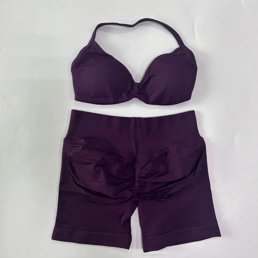 Set Yoga 2 Pezzi Senza Cuciture – Reggiseno Sportivo & Pantaloncini Fitness
