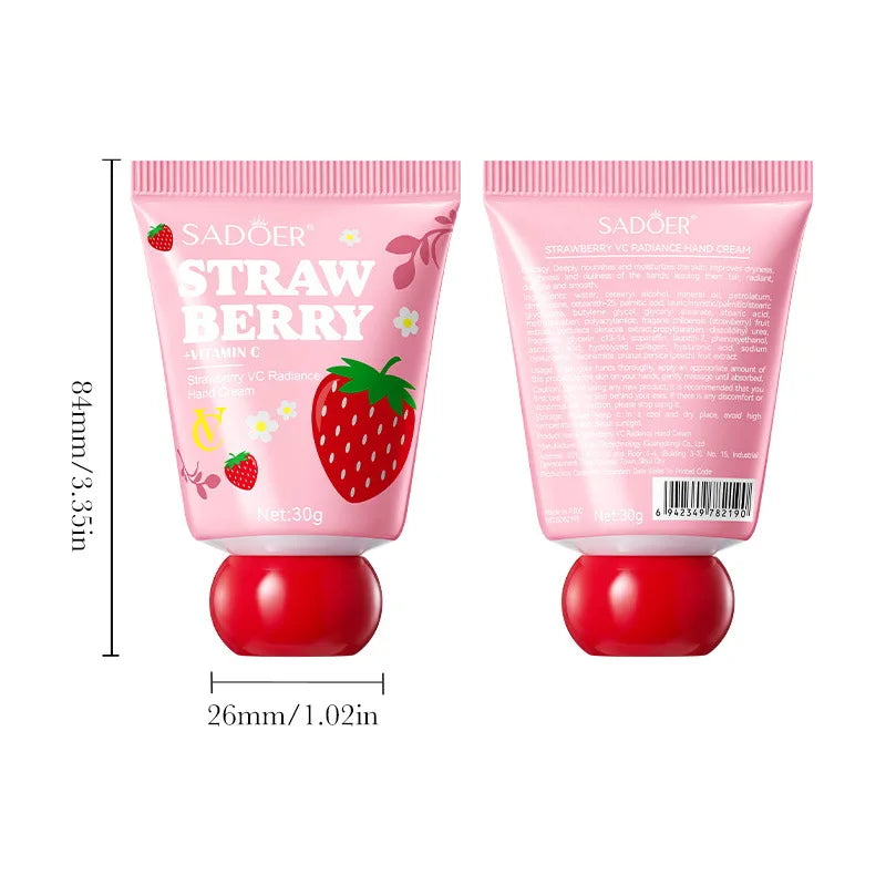 VC Strawberry Hand Cream - 30g Moisturizing and Brightening for Winter, Repairs Dry and Cracked Skin, Lightweight Fast-Absorbing Formula