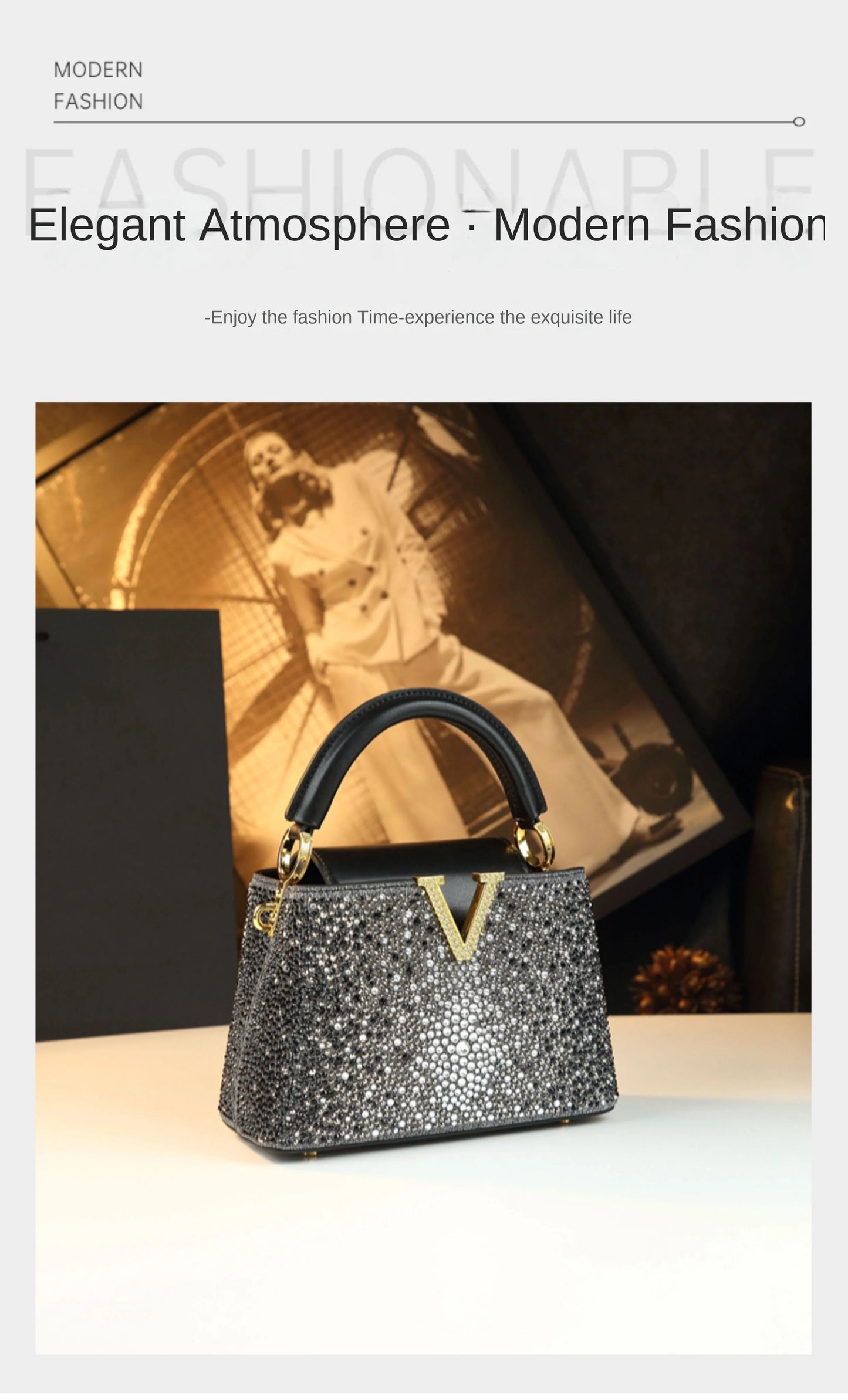 Borse da donna con diamanti alla moda di lusso 2025 Nuova borsa a tracolla piccola con lettera a V Borse a conchiglia in vera pelle
