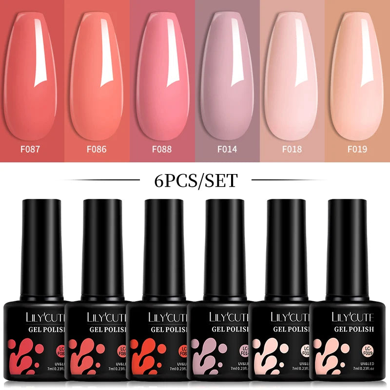 LILYCUTE Set di 6 Smalti Gel per Unghie Fai-da-Te 7ML, Rosa Brillante, Accessori per Nail Art, Smalto Gel UV LED Soak-Off