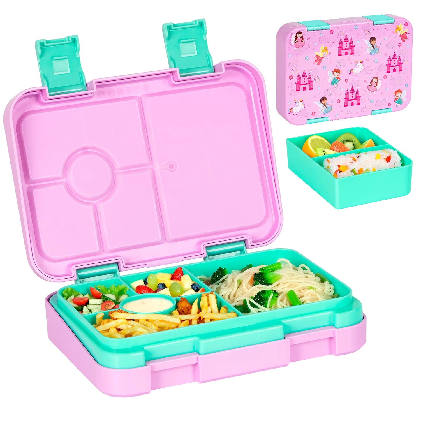 Bento Box per Bambini — Portapranzo 2 Livelli 5 Scomparti, Sicuro per Microonde, A Prova di Perdite