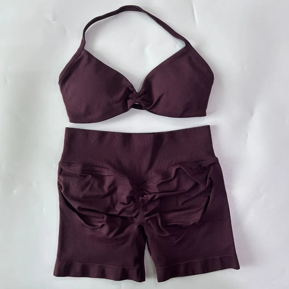 Set Yoga 2 Pezzi Senza Cuciture – Reggiseno Sportivo & Pantaloncini Fitness