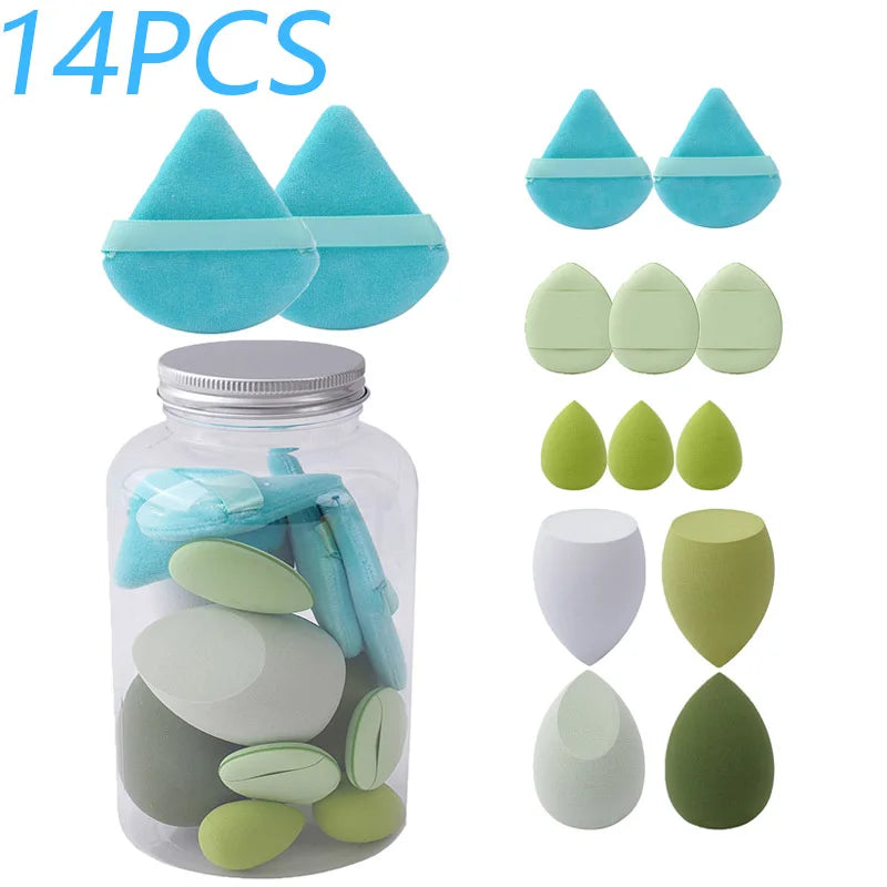 Set 14 Spugnette Trucco in Velluto con Contenitore – Beauty Blender Piumini Cipria
