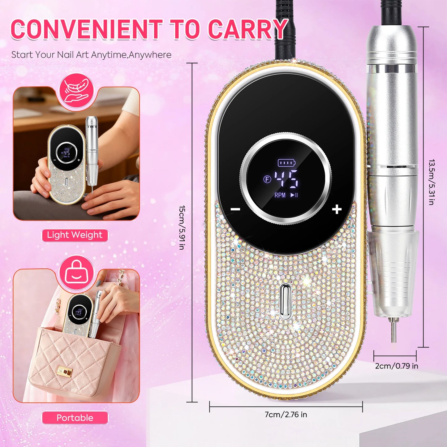 Lima per trapano elettrico per unghie Kit professionale per trapano per unghie ricaricabile da 45000 giri/min con trapano per unghie a basso rumore per strumento per nail art