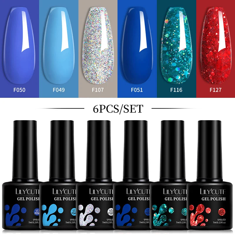 LILYCUTE Set di 6 Smalti Gel per Unghie Fai-da-Te 7ML, Rosa Brillante, Accessori per Nail Art, Smalto Gel UV LED Soak-Off