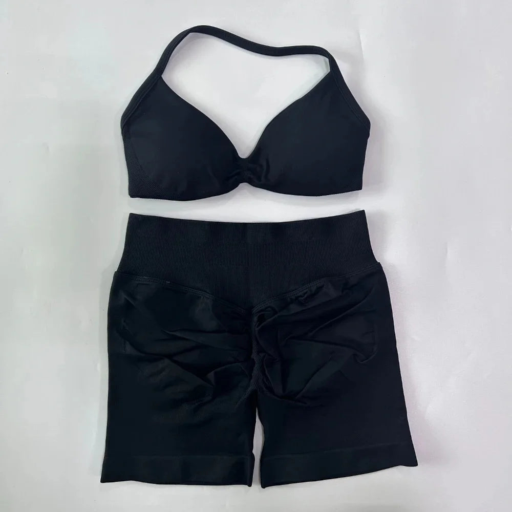 Set Yoga 2 Pezzi Senza Cuciture – Reggiseno Sportivo & Pantaloncini Fitness
