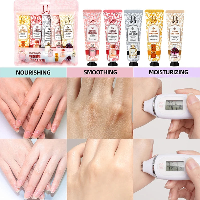 Set 5 Creme Mani Profumate – Idratanti con Vitamina E, Miele & Aloe | Regalo