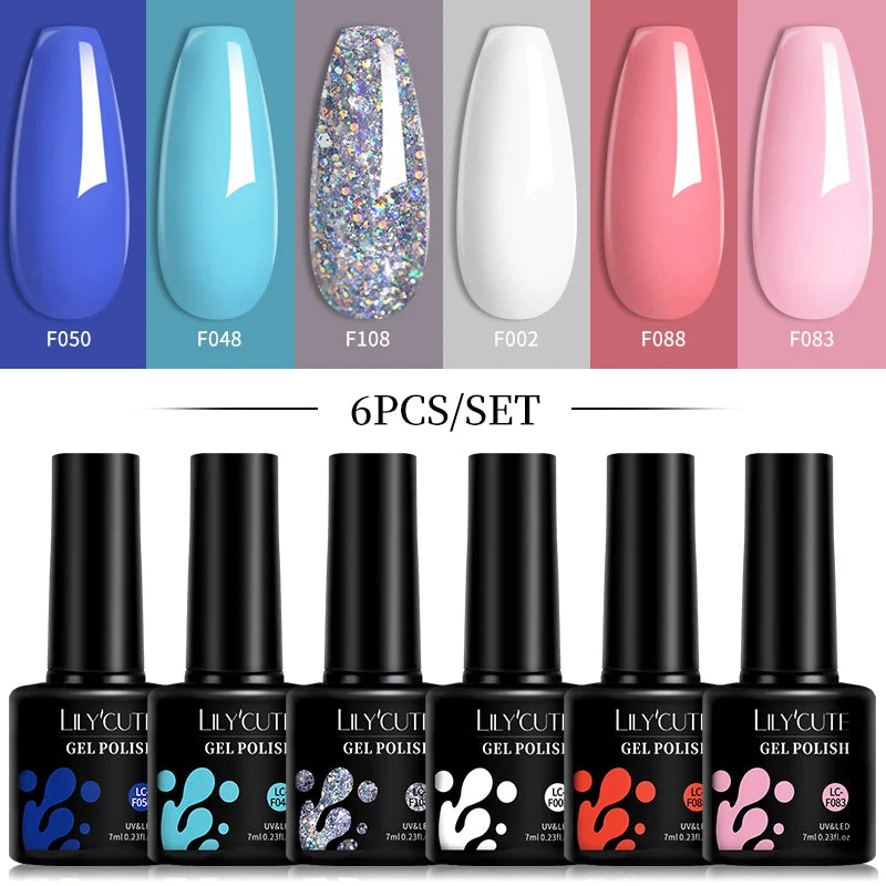 LILYCUTE Set di 6 Smalti Gel per Unghie Fai-da-Te 7ML, Rosa Brillante, Accessori per Nail Art, Smalto Gel UV LED Soak-Off