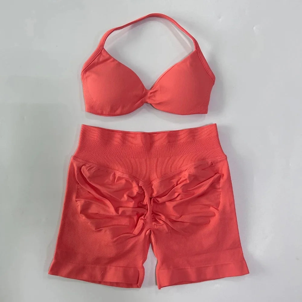 Set Yoga 2 Pezzi Senza Cuciture – Reggiseno Sportivo & Pantaloncini Fitness
