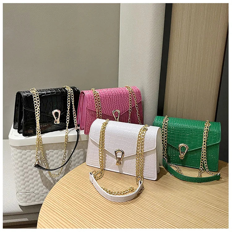 Borse a tracolla modello coccodrillo per donna Catene di moda Borsa quadrata Borsa a tracolla in pelle PU femminile Pochette per telefono quotidiana