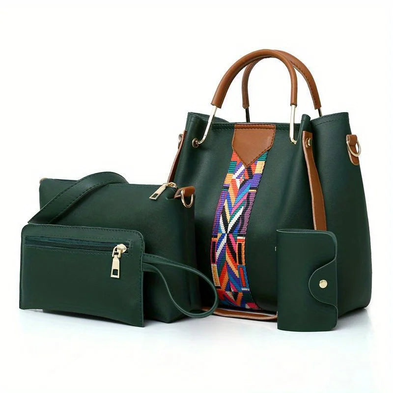 Set 4 Borse Donna in Pelle PU – Tracolla + Borsa a Mano + Pochette + Portacarte | 8 Colori