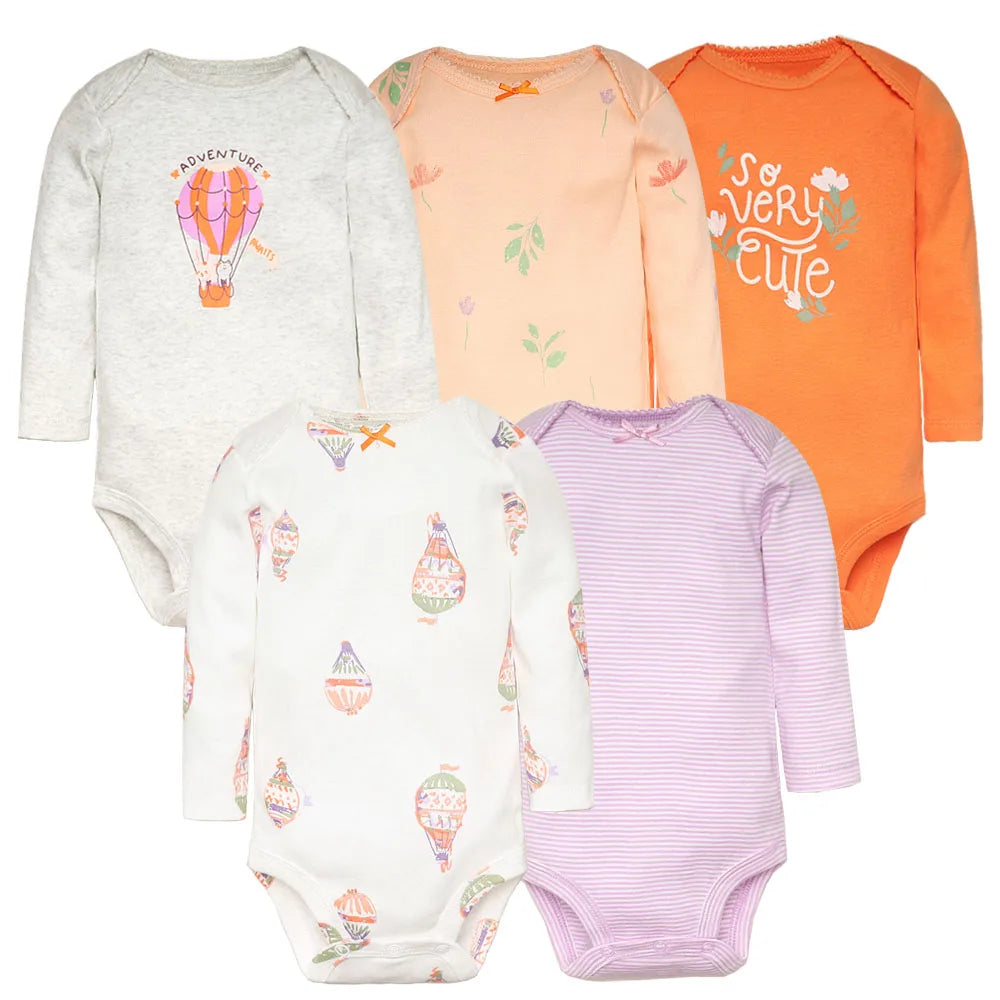 3-5 pz/lotto body per bambini maniche lunghe vestiti per neonati 100% cotone abbigliamento per bambini in cartone animato vestiti per bambina neonato