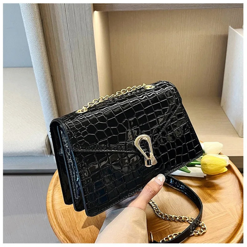 Borse a tracolla modello coccodrillo per donna Catene di moda Borsa quadrata Borsa a tracolla in pelle PU femminile Pochette per telefono quotidiana