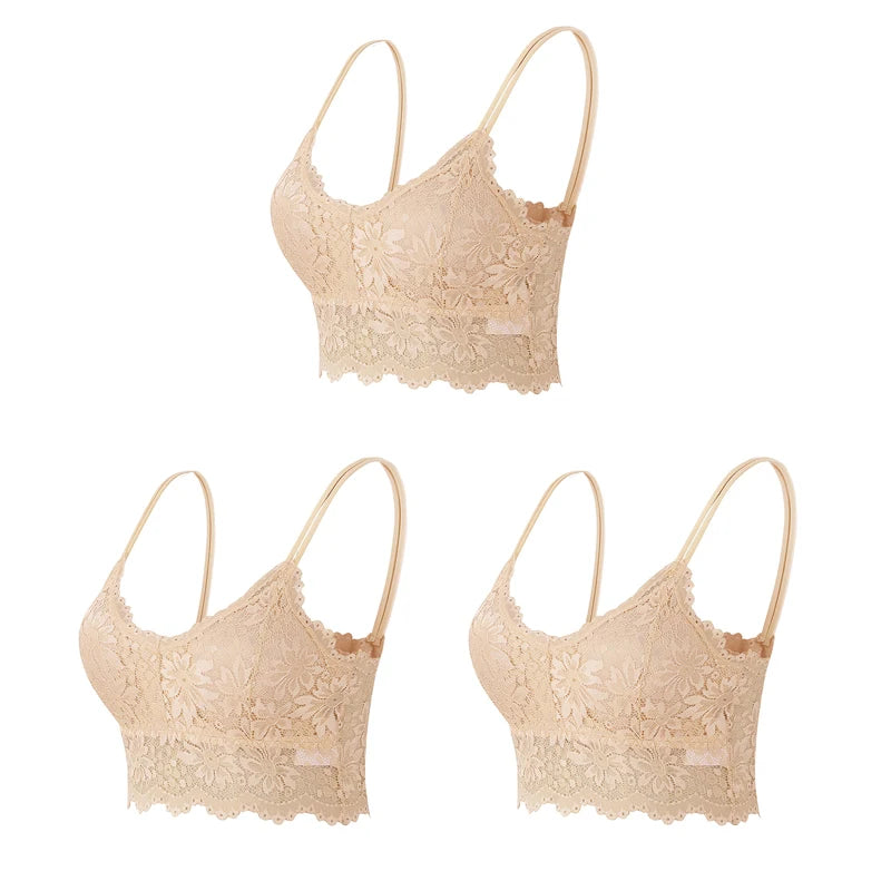 Set 3 Reggiseni in Pizzo Senza Fili – Bralette Push-Up Imbottito | 15 Stili | Donna