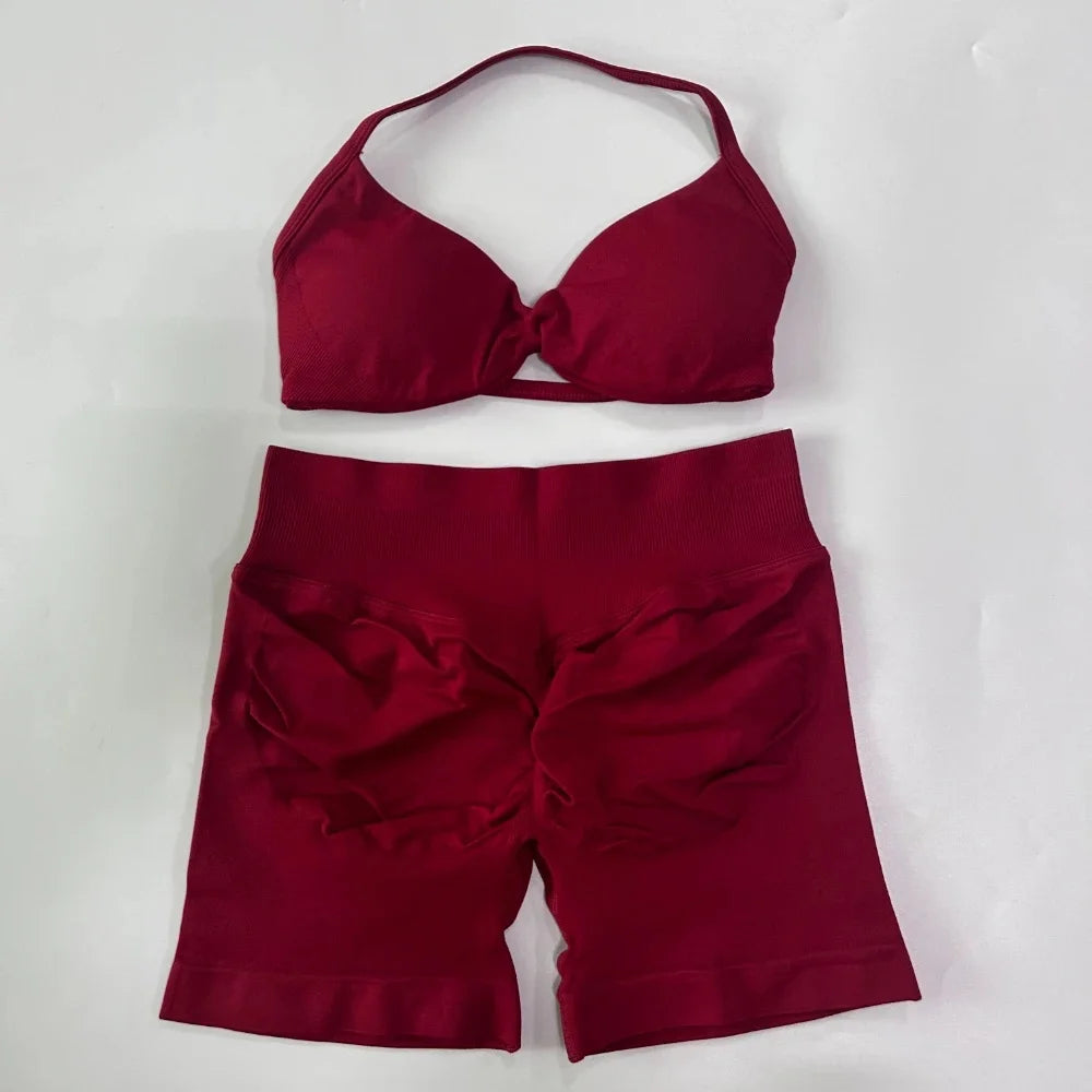 Set Yoga 2 Pezzi Senza Cuciture – Reggiseno Sportivo & Pantaloncini Fitness