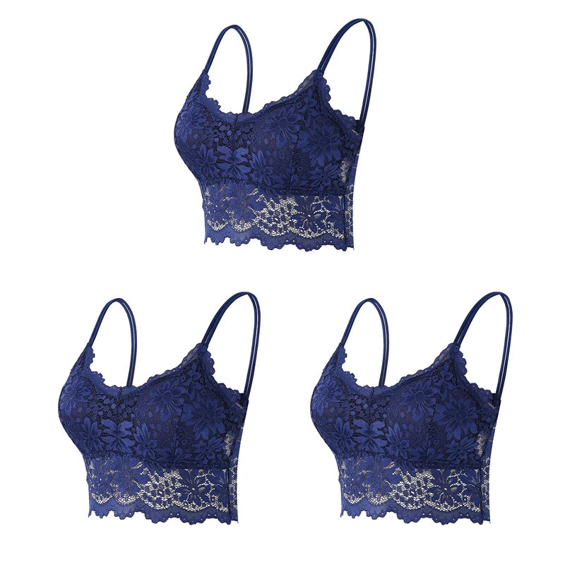 Set 3 Reggiseni in Pizzo Senza Fili – Bralette Push-Up Imbottito | 15 Stili | Donna
