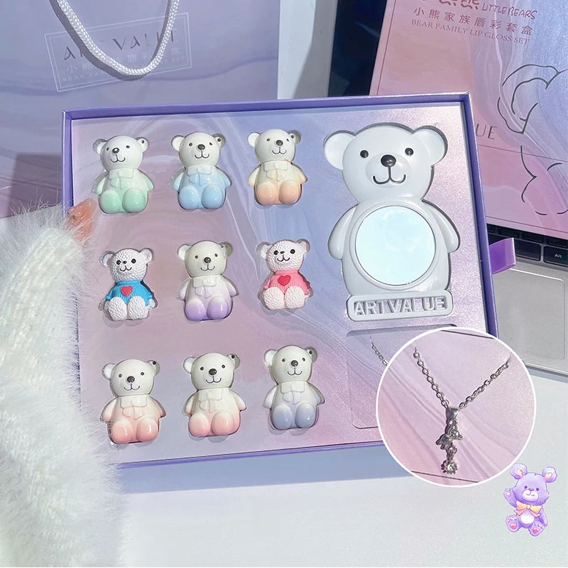 Set Trucco Orso Bear Family – 6 Rossetti Opachi + Specchio + Collana | Regalo