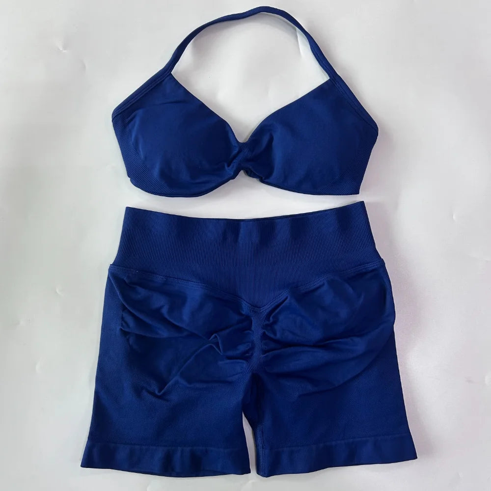 Set Yoga 2 Pezzi Senza Cuciture – Reggiseno Sportivo & Pantaloncini Fitness