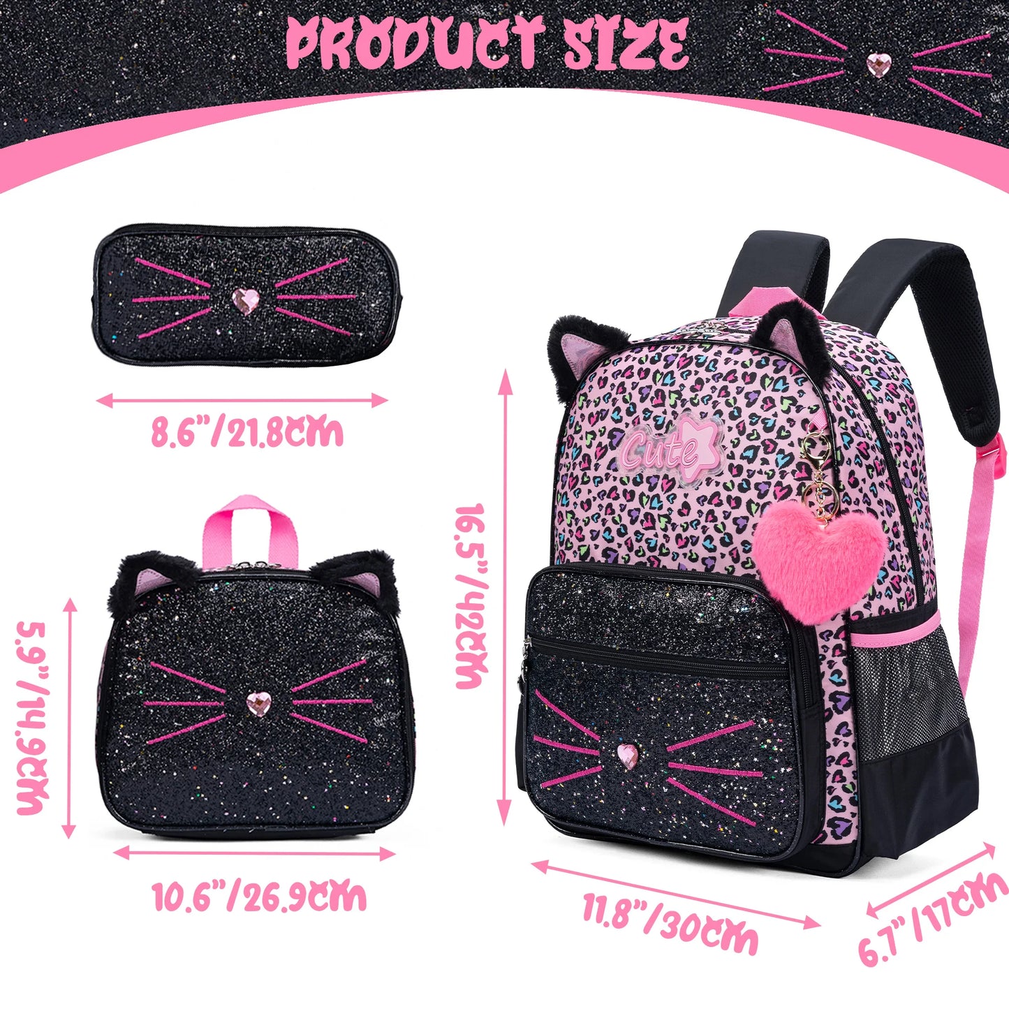 Zaino Scuola per Ragazze con Lunch Box — Set 3 Pezzi