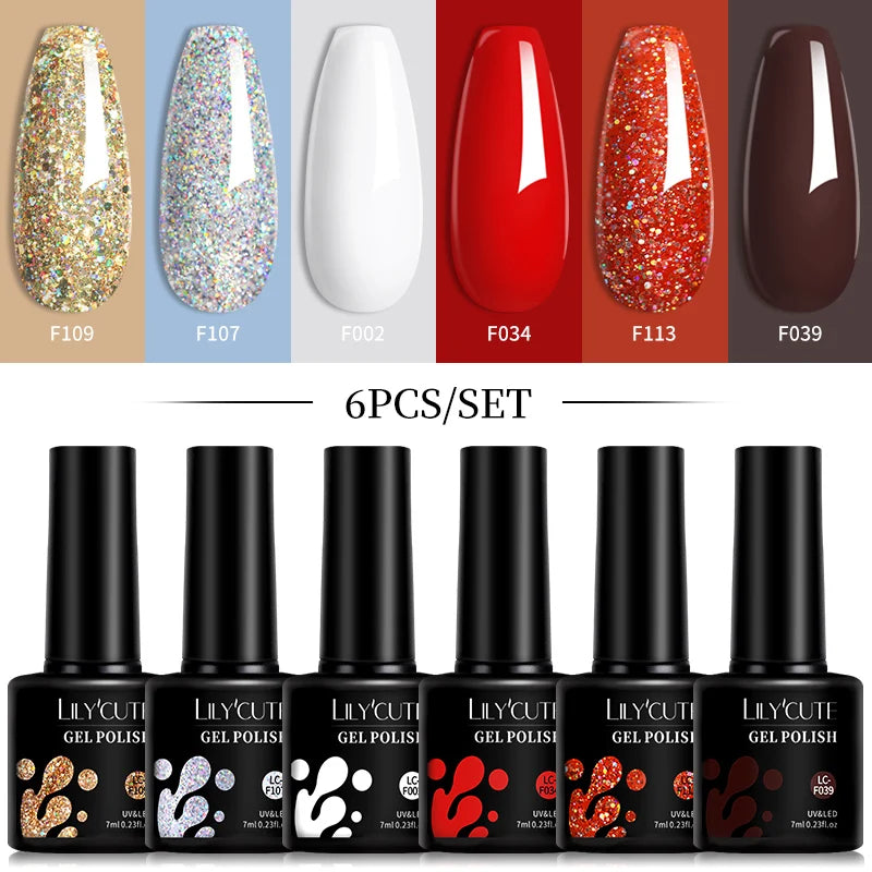 LILYCUTE Set di 6 Smalti Gel per Unghie Fai-da-Te 7ML, Rosa Brillante, Accessori per Nail Art, Smalto Gel UV LED Soak-Off