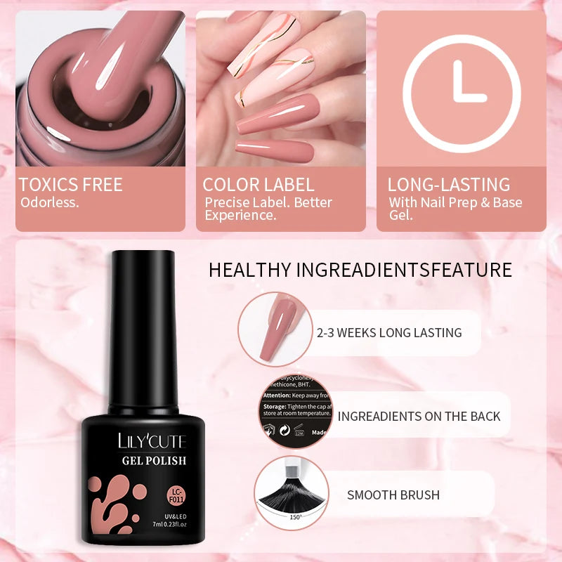 LILYCUTE Set di 6 Smalti Gel per Unghie Fai-da-Te 7ML, Rosa Brillante, Accessori per Nail Art, Smalto Gel UV LED Soak-Off