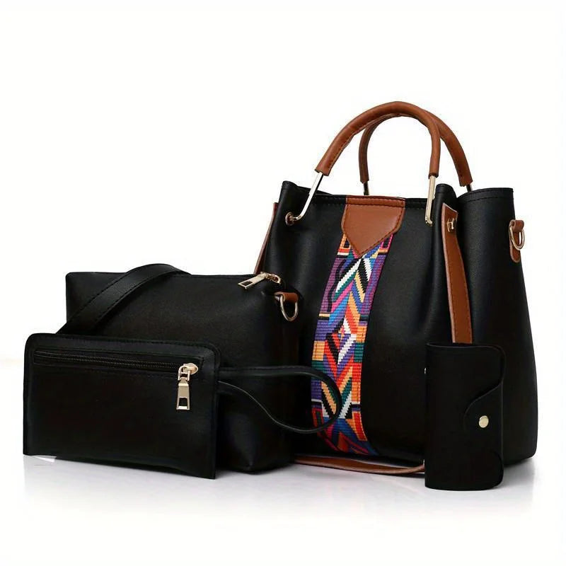 Set 4 Borse Donna in Pelle PU – Tracolla + Borsa a Mano + Pochette + Portacarte | 8 Colori