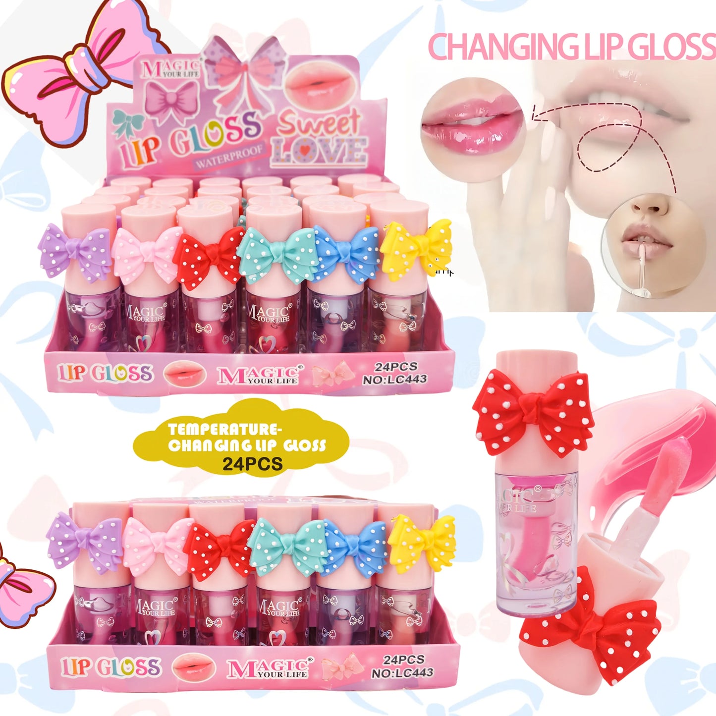 Set 24 Lucidalabbra Cambia Colore – Idratante con Vitamina E, Miele & Burro di Karitè