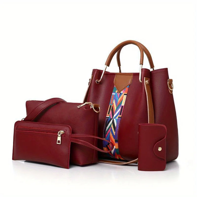 Set 4 Borse Donna in Pelle PU – Tracolla + Borsa a Mano + Pochette + Portacarte | 8 Colori