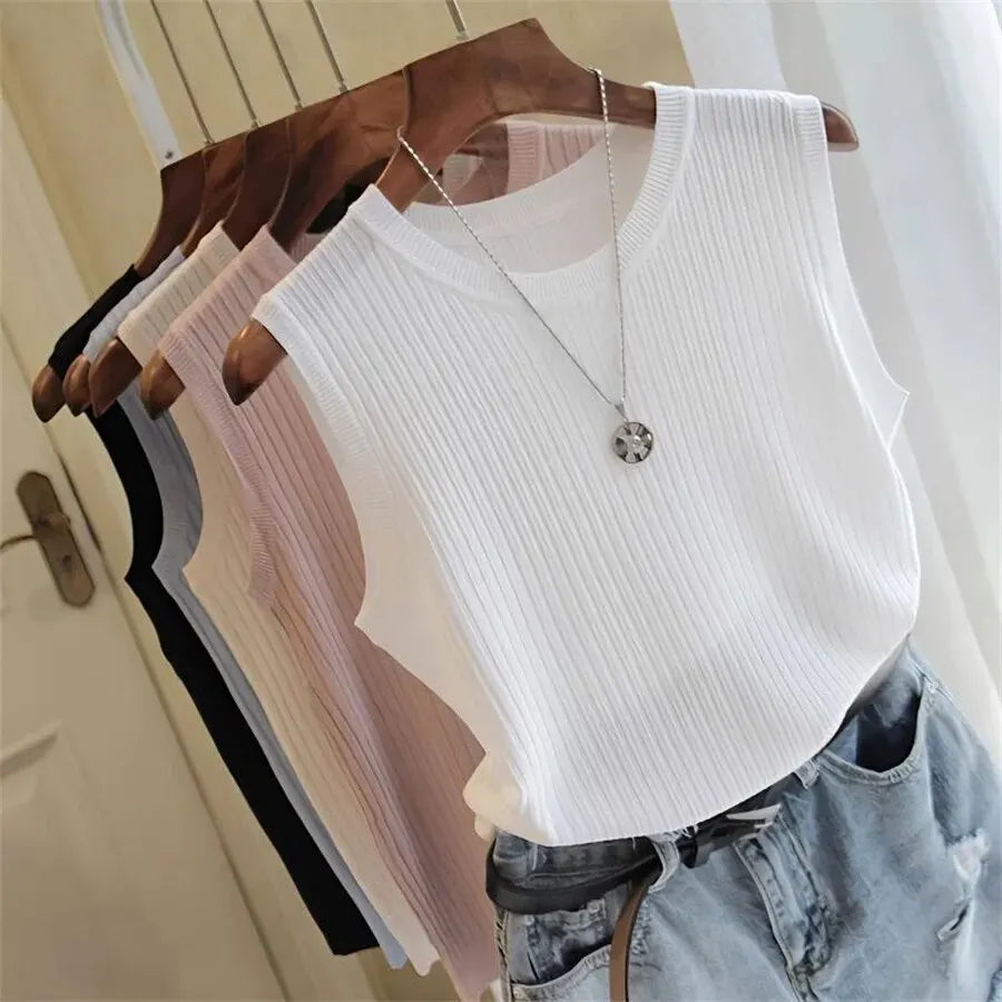 Top Gilet a Maglia Senza Maniche – Collo Tondo, Fit Slim, 5 Colori | Estate 2026