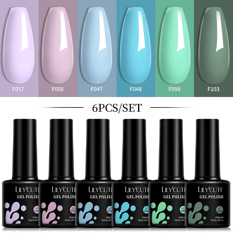 LILYCUTE Set di 6 Smalti Gel per Unghie Fai-da-Te 7ML, Rosa Brillante, Accessori per Nail Art, Smalto Gel UV LED Soak-Off