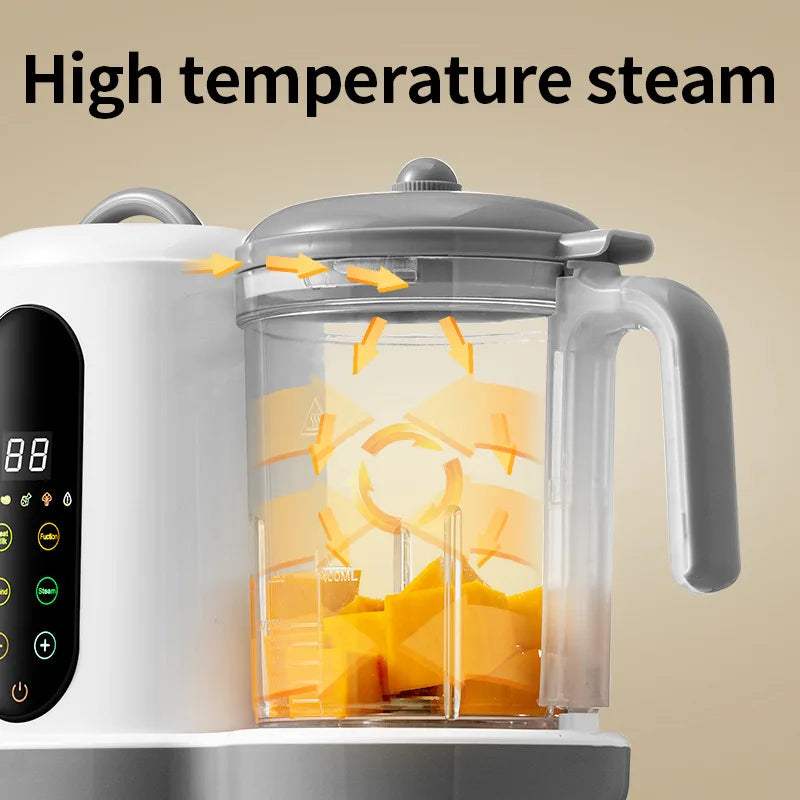 Creatore di alimenti per bambini multifunzionale Robot automatico per alimenti per bambini Vapore Macinini per alimenti Purée Frullatore Scaldalatte con display della temperatura
