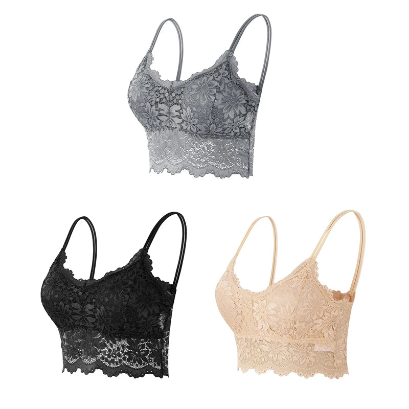 Set 3 Reggiseni in Pizzo Senza Fili – Bralette Push-Up Imbottito | 15 Stili | Donna