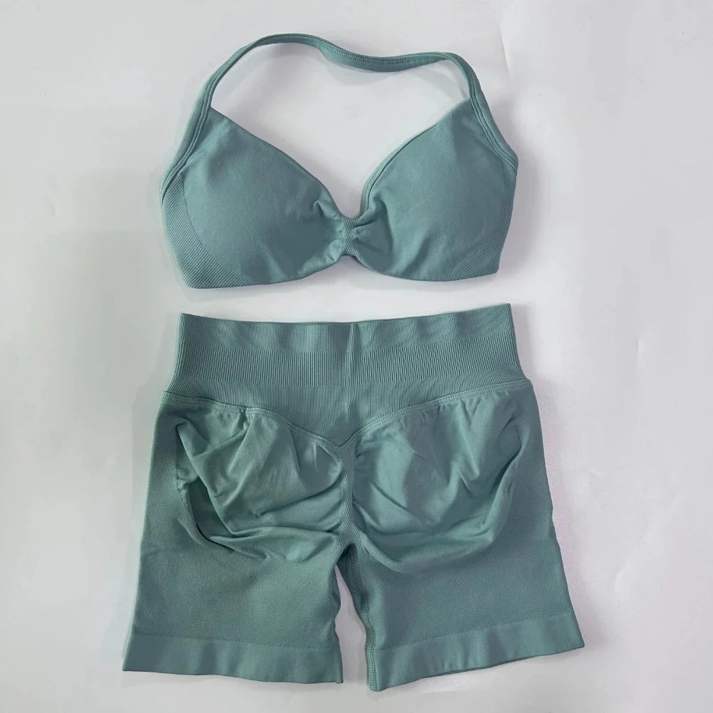 Set Yoga 2 Pezzi Senza Cuciture – Reggiseno Sportivo & Pantaloncini Fitness