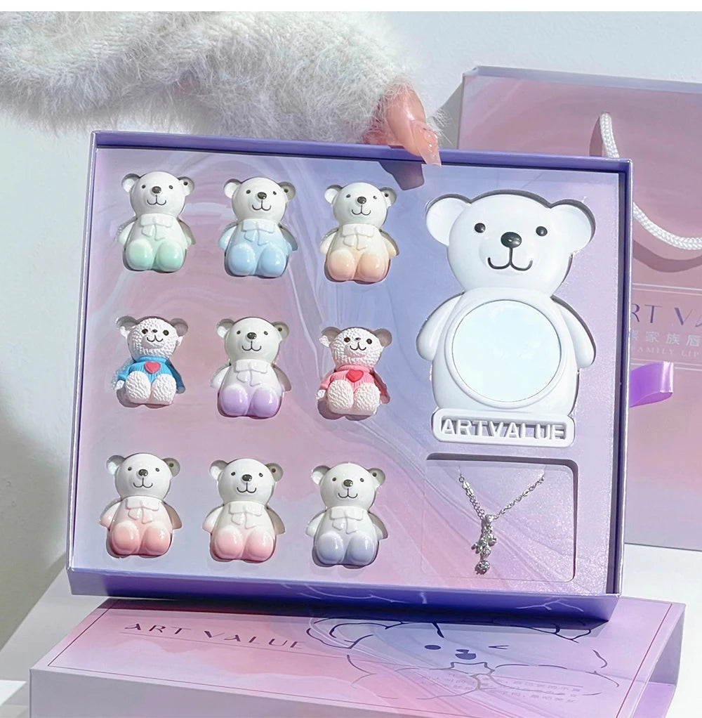 Set Trucco Orso Bear Family – 6 Rossetti Opachi + Specchio + Collana | Regalo