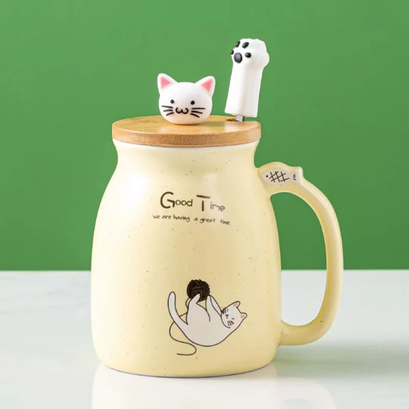 Tazza in Ceramica con Gatto e Coperchio 450ml – Idea Regalo Originale