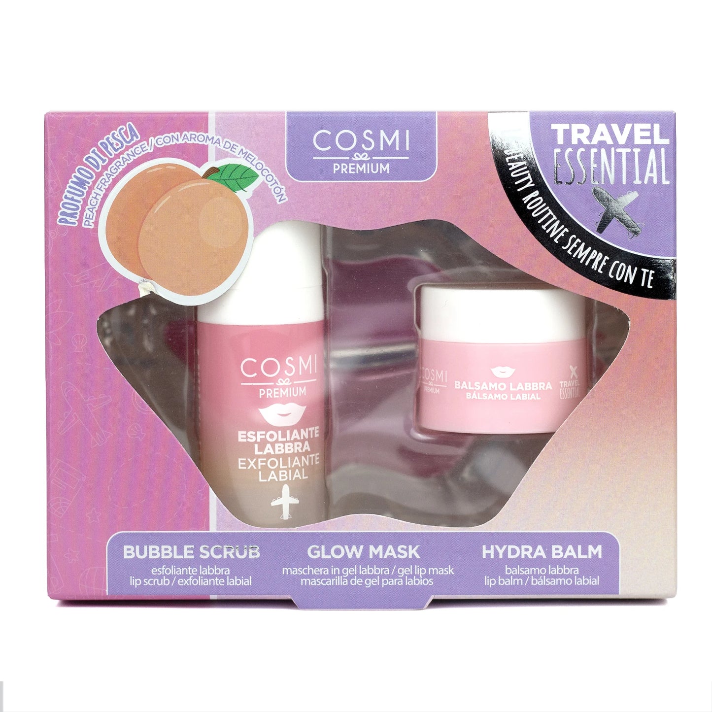 Cosmi Cofanetto Labbra all'Acido Ialuronico – Kit Esfoliante, Maschera & Balsamo
