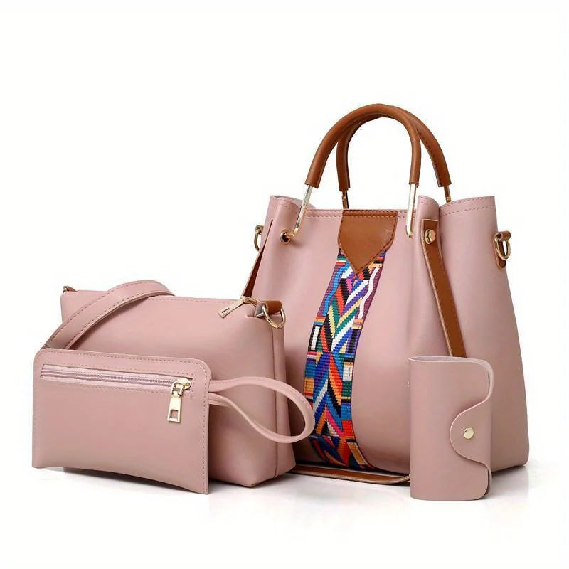 Set 4 Borse Donna in Pelle PU – Tracolla + Borsa a Mano + Pochette + Portacarte | 8 Colori