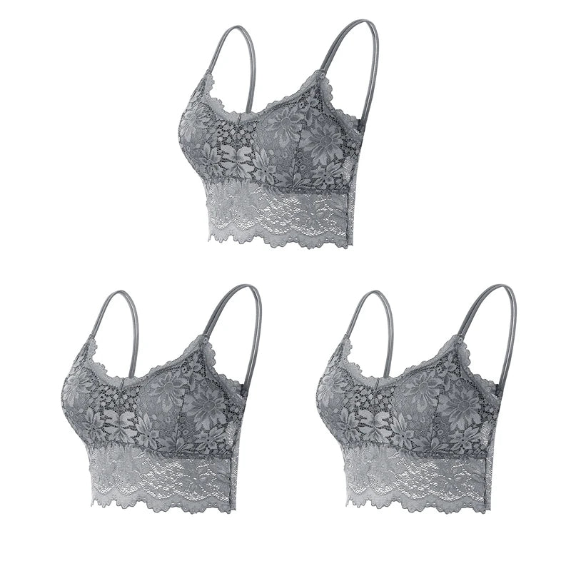 Set 3 Reggiseni in Pizzo Senza Fili – Bralette Push-Up Imbottito | 15 Stili | Donna