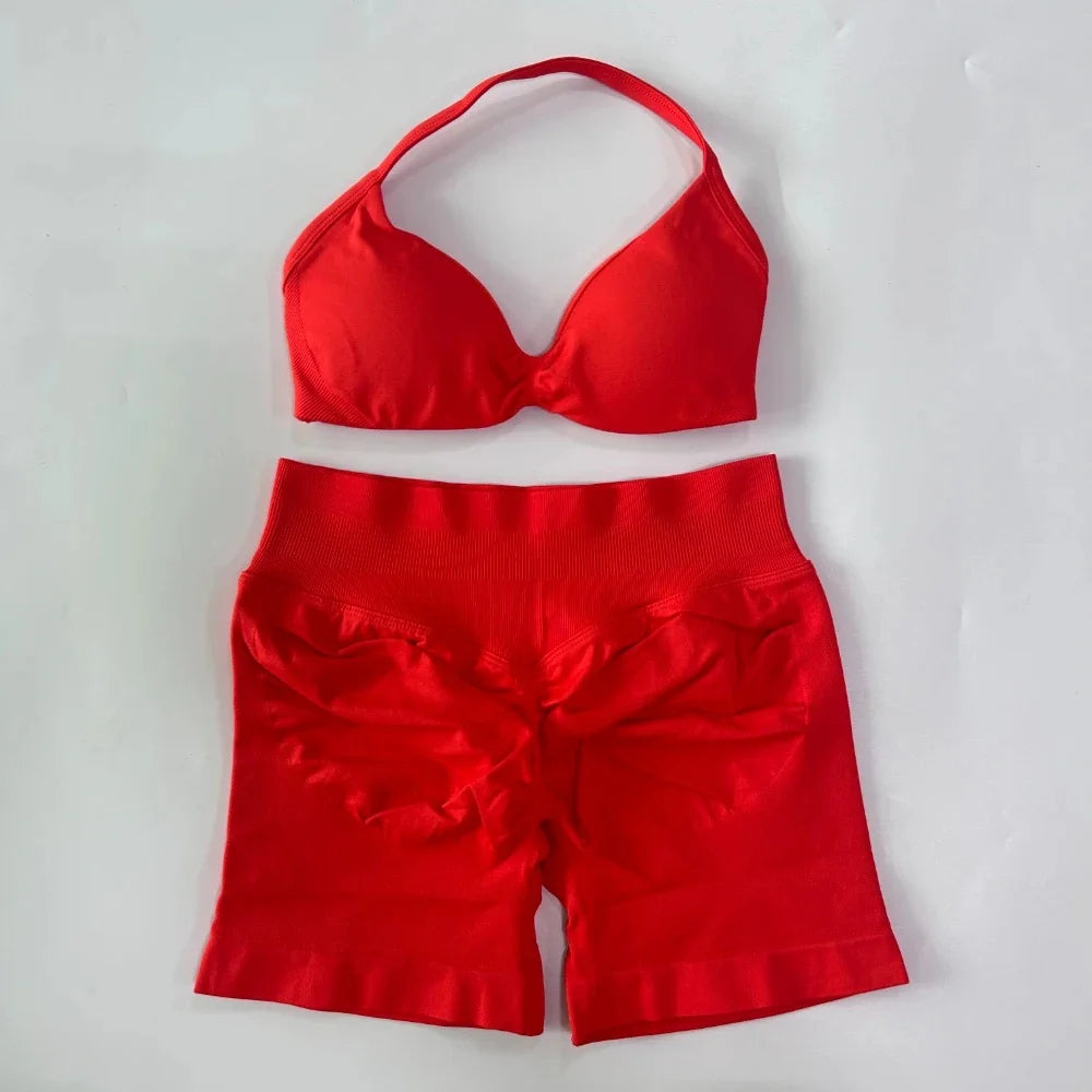 Set Yoga 2 Pezzi Senza Cuciture – Reggiseno Sportivo & Pantaloncini Fitness