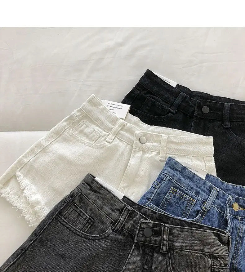 Shorts Denim Vita Alta Orlo Grezzo – Gamba Larga Stile Coreano | 4 Colori | DURIKIES