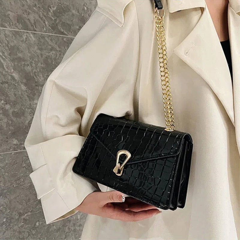 Borse a tracolla modello coccodrillo per donna Catene di moda Borsa quadrata Borsa a tracolla in pelle PU femminile Pochette per telefono quotidiana