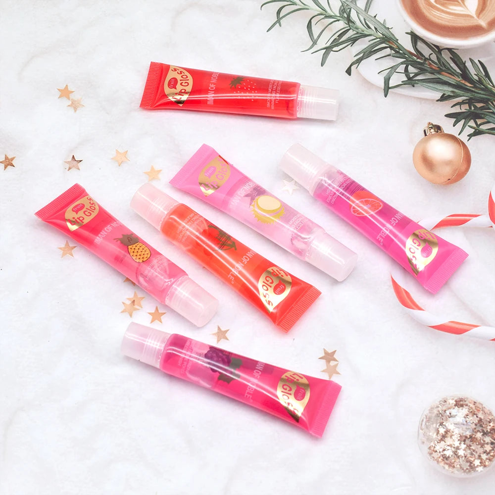 Set 6 Lip Gloss Fruttati – Olio Labbra Rimpolpante Ananas, Fragola & Uva