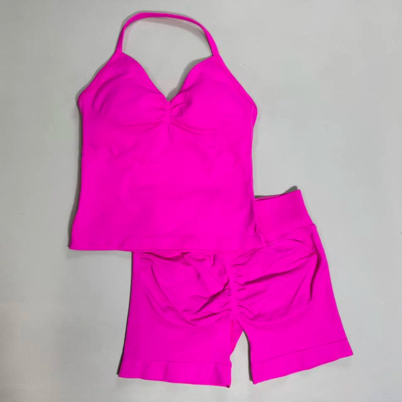 Completo Sportivo Donna 2 Pezzi – Top Lungo + Pantaloncini Yoga Senza Cuciture Push-Up