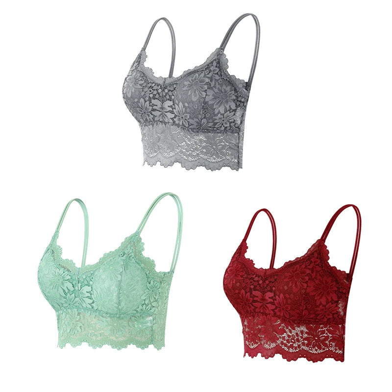 Set 3 Reggiseni in Pizzo Senza Fili – Bralette Push-Up Imbottito | 15 Stili | Donna