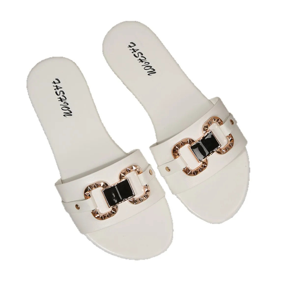 Sandali Piatti Donna Punta Rotonda con Decorazione in Metallo – Eleganti & Comodi | 3 Colori | N.36-43