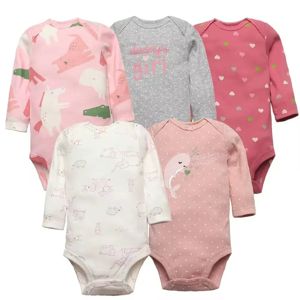 Tute per neonato 5 pezzi Set di vestiti per neonato Abbigliamento per bambina per bambino 100% cotone morbido per neonato Nuove tute per neonato in cartone animato